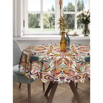 Скатерть на стол «Геометрические цветы», круглая, сатен, d = 150 см