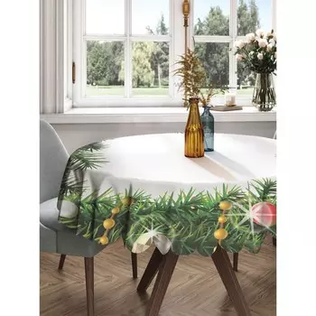 Скатерть на стол «Рождественская виньетка», круглая, сатен, d = 150 см