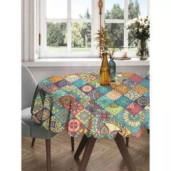 Скатерть на стол «Лоскуты орнамента», круглая, сатен, d = 150 см