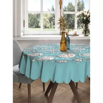 Скатерть на стол «Круговая стайка рыб», круглая, сатен, d = 150 см