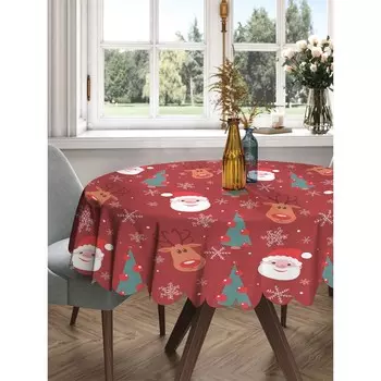 Скатерть на стол «Санта в снежинках», круглая, сатен, d = 150 см