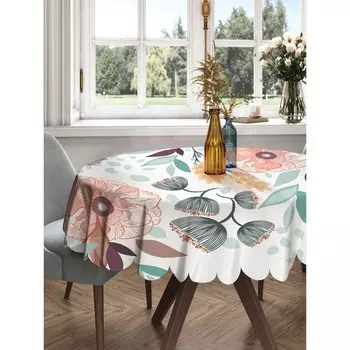 Скатерть на стол «Пастельные маки», круглая, сатен, d = 150 см