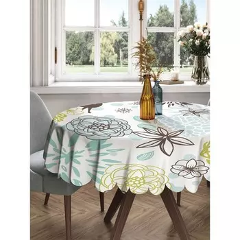 Скатерть на стол «Олени и цветы», круглая, сатен, d = 150 см