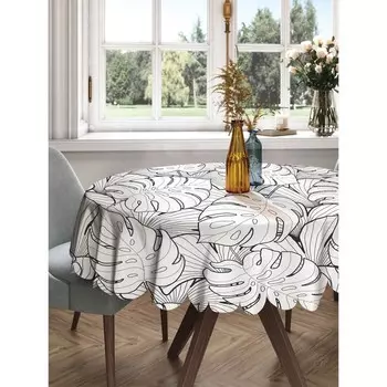 Скатерть на стол «Черно-белые тропики», круглая, сатен, d = 150 см