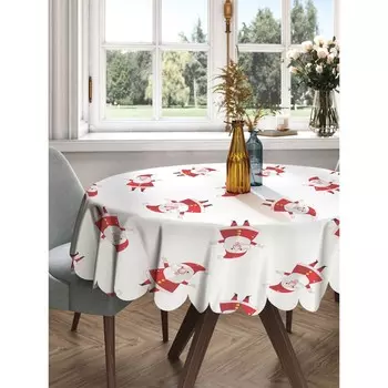 Скатерть на стол «Дождь дед морозов», круглая, сатен, d = 150 см