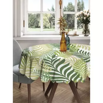 Скатерть на стол «Лиственная композиция», круглая, сатен, d = 150 см