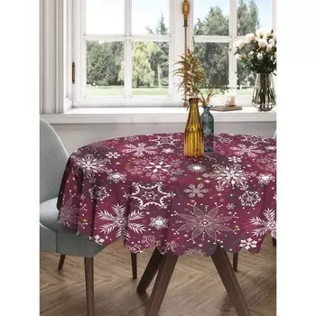 Скатерть на стол «Яркие снежинки», круглая, сатен, d = 150 см