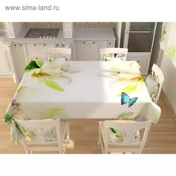Фотоскатерть «Лилии с бабочками», размер 145 145 см, габардин