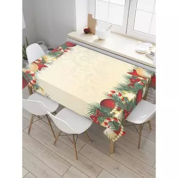 Скатерть на стол «Новогодние украшения», прямоугольная, сатен, размер 120х145 см