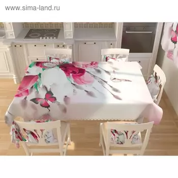 Фотоскатерть «Розовые тюльпаны с бабочками», размер 145 145 см, габардин