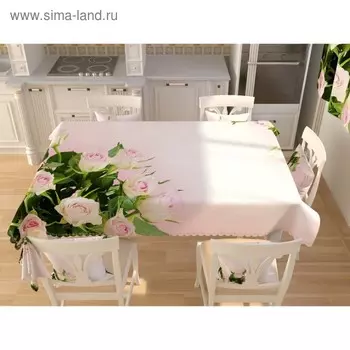 Фотоскатерть «Свежие розы на бежевой глади», размер 145 145 см, габардин