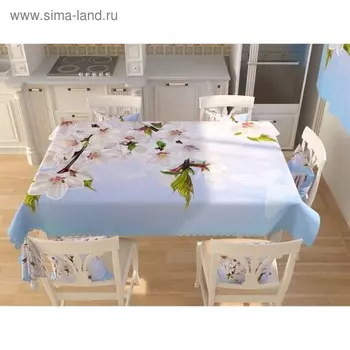 Фотоскатерть «Вишнёвые цветочки и бабочки», размер 145 200 см, габардин
