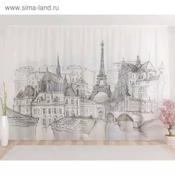 Фототюль «Парижский пейзаж», размер 290 х 260 см, вуаль