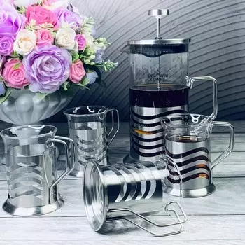 Френч пресс и 4 стакана Lenardi, 1 л