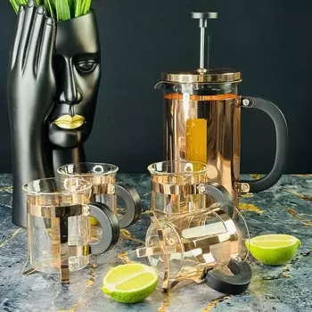 Френч пресс и 4 стакана Lenardi, 1 л