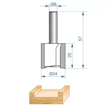Фреза пазовая ЭНКОР ПРОФ 46020, прямая, по дереву, d = 8 мм, 24 х 25 мм