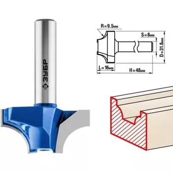 Фреза пазовая ЗУБР 28740-31.8, фасонная №1, R = 9.5 мм, 31.8 x 16 мм