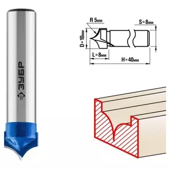 Фреза пазовая ЗУБР 28743-10-8, фасонная №4, R = 5 мм, 10 x 8 мм