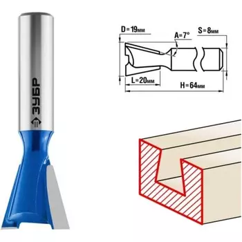 Фреза пазовая ЗУБР 28748-19, фасонная, угол 7°, 19 x 20 мм