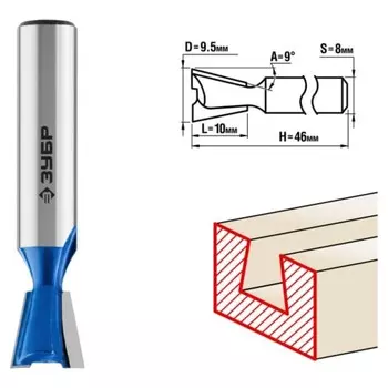 Фреза пазовая ЗУБР 28748-9.5, фасонная, угол 9°, 9.5 x 10 мм