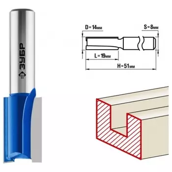 Фреза пазовая ЗУБР 28753-14-19, прямая, хвостовик d = 8 мм, 14 x 19 мм