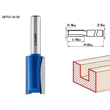 Фреза пазовая ЗУБР 28753-16-30, прямая, хвостовик d = 8 мм, 16 x 30 мм