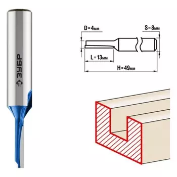 Фреза пазовая ЗУБР 28753-4-13, прямая, хвостовик d = 8 мм, 4 x 13 мм