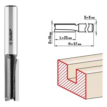 Фреза пазовая ЗУБР 28780-10-25, прямая, хвостовик d = 8 мм, 10 x 25 мм