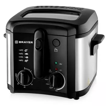 Фритюрница BRAYER 2833BR, 1600 Вт, 2,5 л, 130-190 °C, чёрно-серебристая