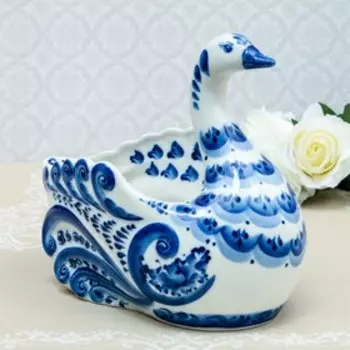 Фруктовница «Белая уточка», 251224 см, гжель