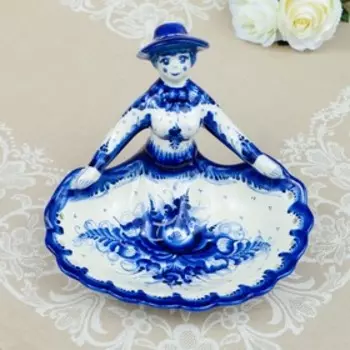 Фруктовница "Дашка", гжель, фарфор, 18х22 см