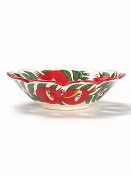 Фруктовница узбекская Шафран «Риштанская Керамика», d=28 см, белая, красная