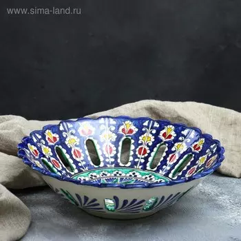 Фруктовница узбекская Риштанская Керамика «Орнамент», d=28 см, синяя