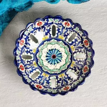 Фруктовница узбекская Риштанская Керамика «Узоры», d=23 см, синяя