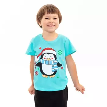 Футболка детская, цвет бирюзовый/пингвин, рост 116 см