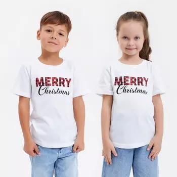Футболка детская KAFTAN "Merry Christmas" , размер 36 (134-140), цвет белый