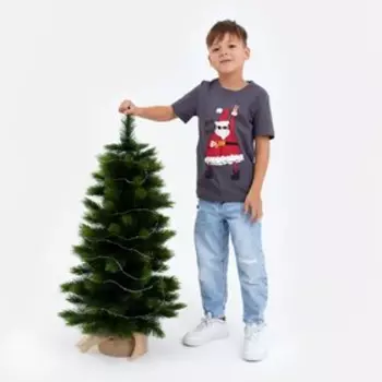 Футболка детская KAFTAN "Xmas family" , размер 32 (110-116), цвет серый