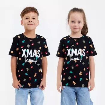 Футболка детская KAFTAN "Xmas family" , размер 32 (110-116), цвет чёрный