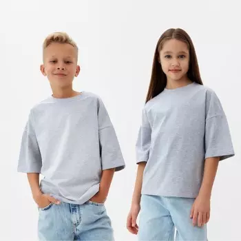 Футболка детская MINAKU: Basic Line KIDS, серый меланж, рост 122 см