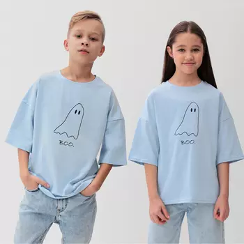 Футболка детская MINAKU: Exclusive print, голубая, рост 122 см