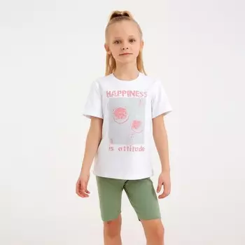 Футболка детская MINAKU "Happines" цвет белый, рост 104