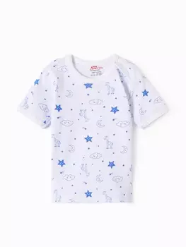 Футболка детская на кнопках "Жирафы", цвет белый/синий, рост 74