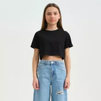 Футболка детская укороченная KAFTAN Basic line, размер 28 (86-92 см), чёрная