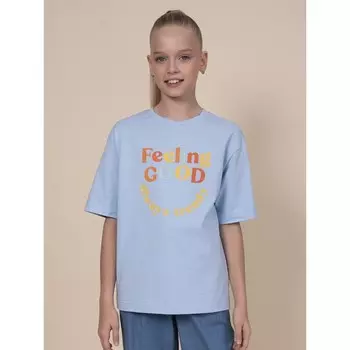 Футболка для девочек, рост 140 см, цвет голубой