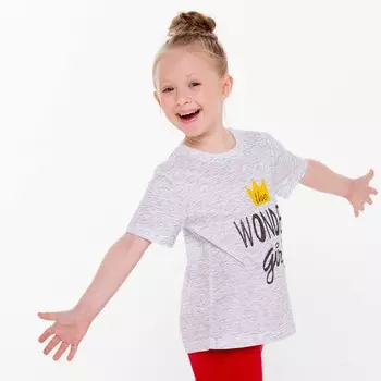 Футболка для девочки, цвет белый меланж, рост 134-140 см