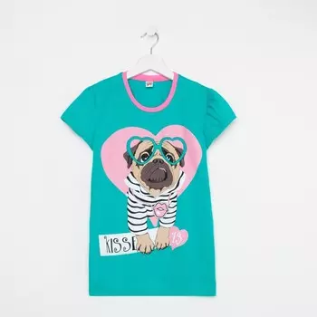 Футболка для девочки, цвет бирюзовый, рост 128