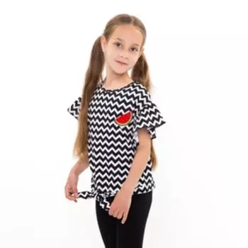 Футболка для девочки, цвет чёрный/белый, рост 122