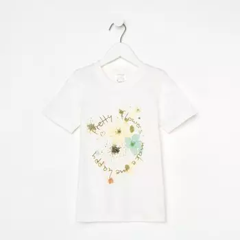 Футболка для девочки, цвет молочный, Pretty flowers, рост 134-140 см