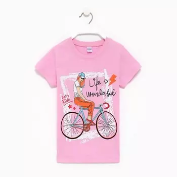 Футболка для девочки, цвет сиреневый/велосипед, рост 146 см