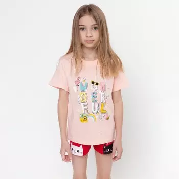 Футболка для девочки, цвет св розовый/надпись, рост 122